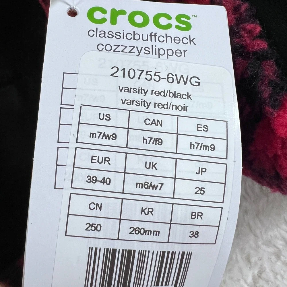 Crocs Classic Buff Check Cozzzyslipper Red Black Buffalo Plaid 210755-6WG Mens 7